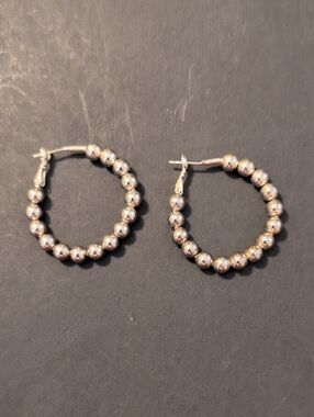 Sterling Silver Beaded Hoop Earrings